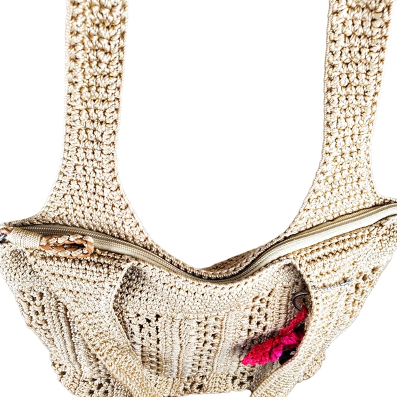 The Sak Crochet Casual Classics Large Tote Bag w/Pink Flower Charm - Picture 5 of 15